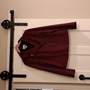 Old Navy Faux Suede Burgundy Moto Jacket Large